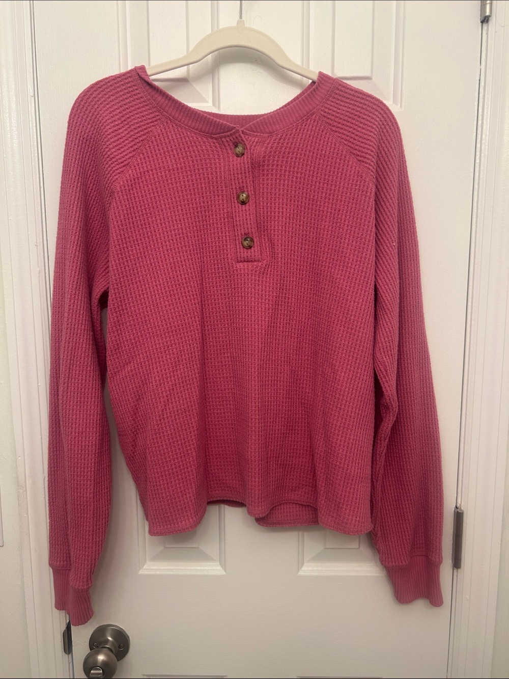 Old Navy Rose Pink Waffle Henley Long-Sleeve Top